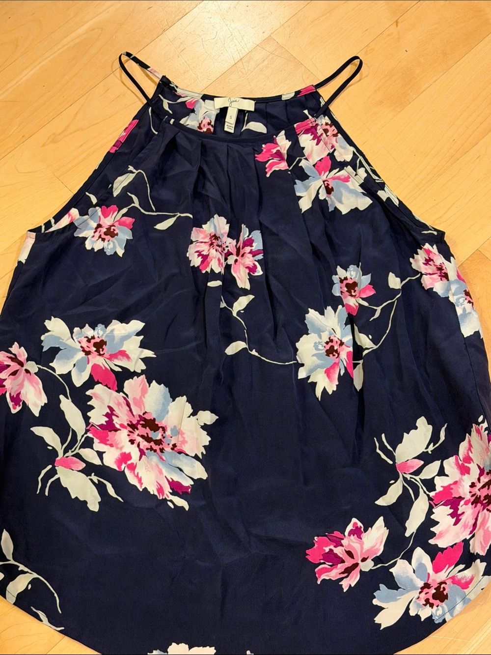 Joie Navy Floral Halter 100% Silk Tank Top